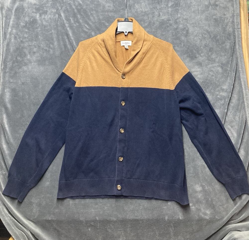 Goodfellow & Co Colorblock Cotton Shawl Collar Cardigan Sweater Mens XL Navy/Tan